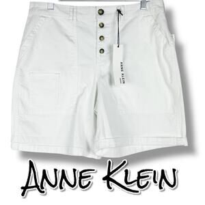 New With Tags Anne Klein Utility Cargo Shorts White Button Fly Womens Size 12
